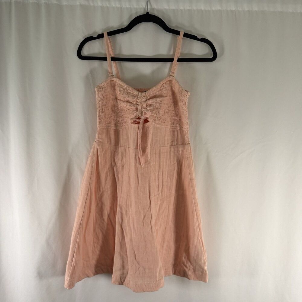 New ROXY Mini Dress Women's Medium Pink Smocked Pullover 100% Cotton